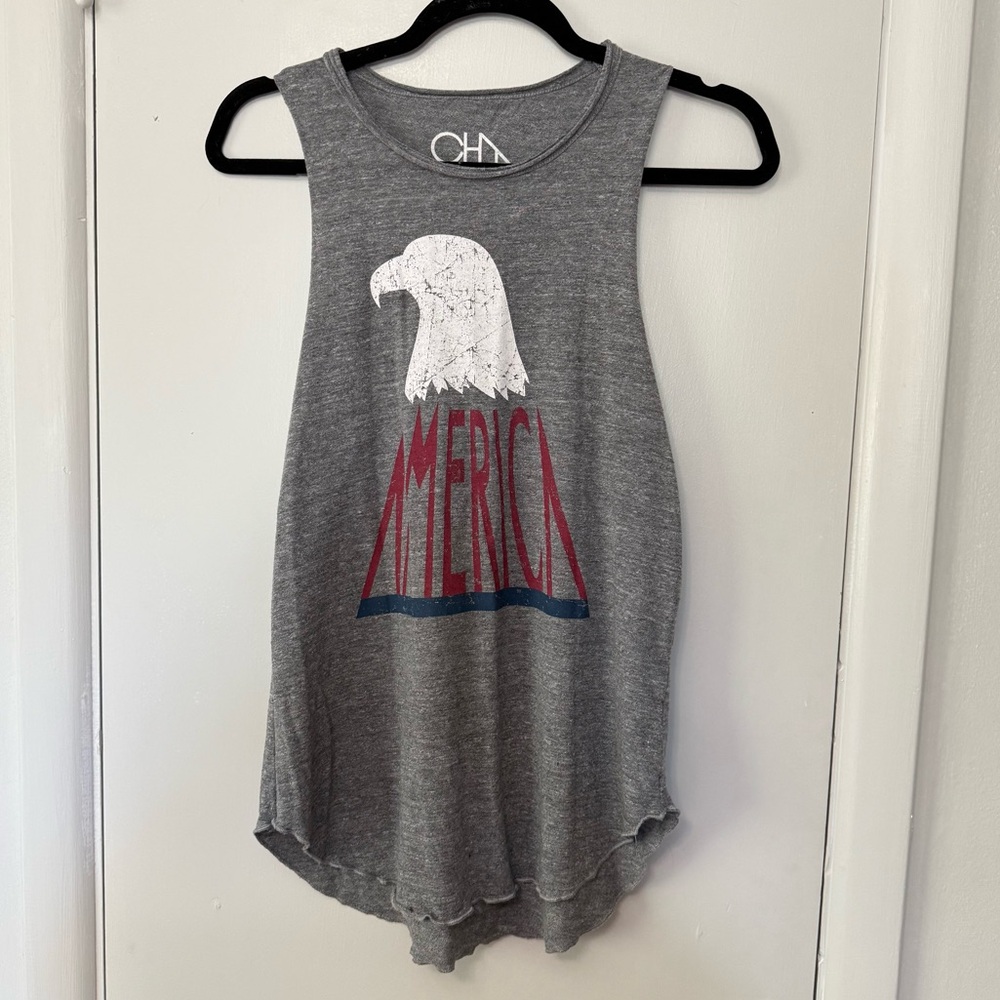 Chaser Gray American Eagle Graphic High Neck Tank Top Medium